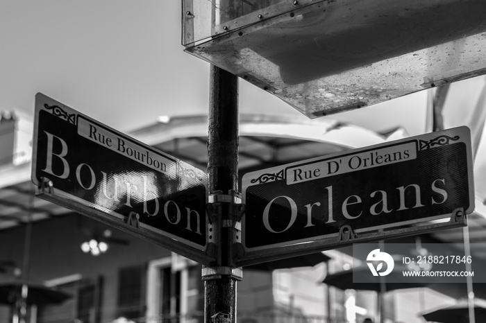 Corner of Bourbon and Orleans street sign