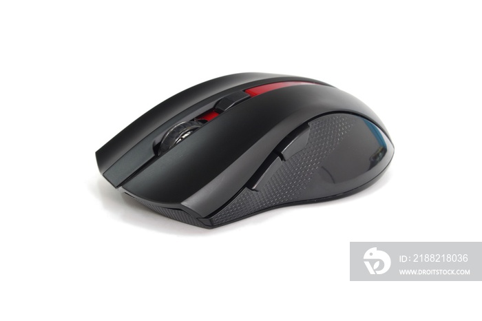 Gaming black computer mouse isolated on white background.