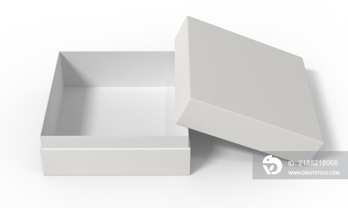 Simple paper opened box mockup. Blank white gift container template. 3d illustration