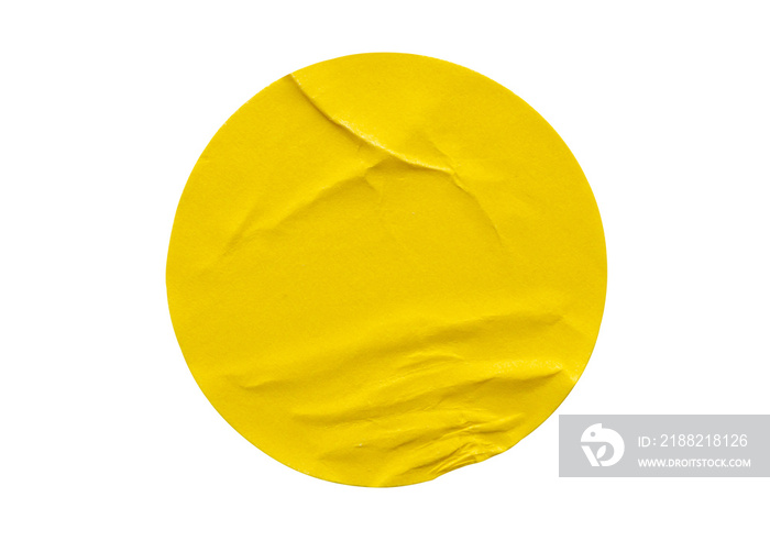 Yellow round paper sticker label isolated on white background