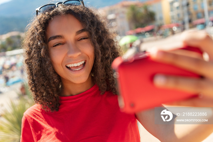 Mixed Race African American Girl Teenager Taking Selfie