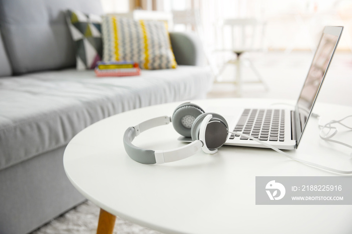 New headphones on the table in living room