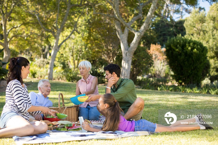 Happy family having picnic in the park