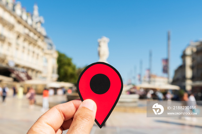 red marker in the Place de la Comedie, Montpellier