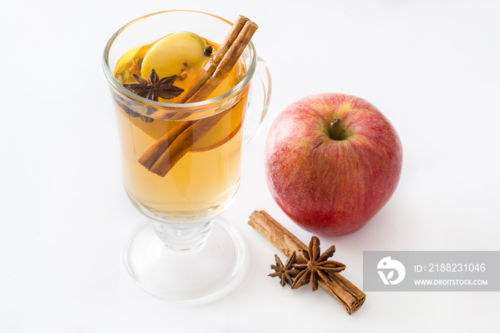 Mulled cider in glass isolated on white background