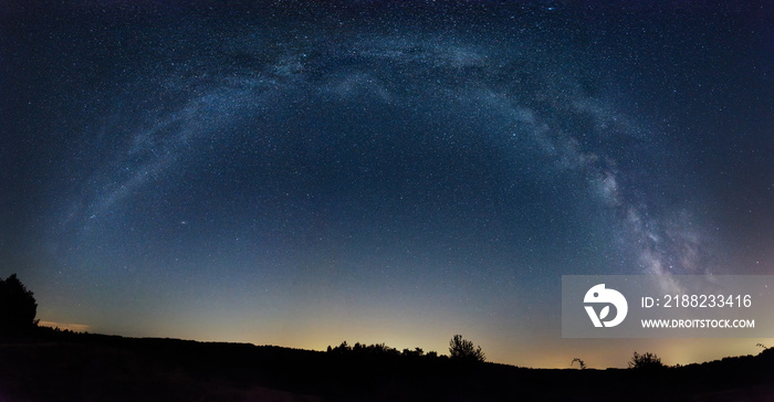 Milky Way panorama over a field