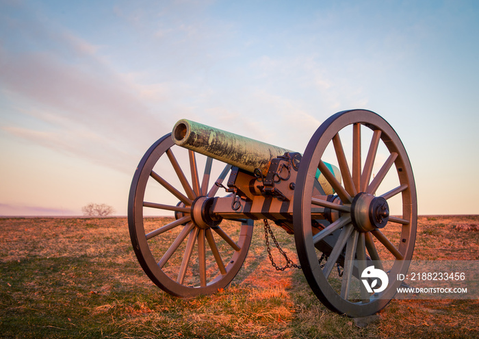 cannon at sunrise in Gettysburg