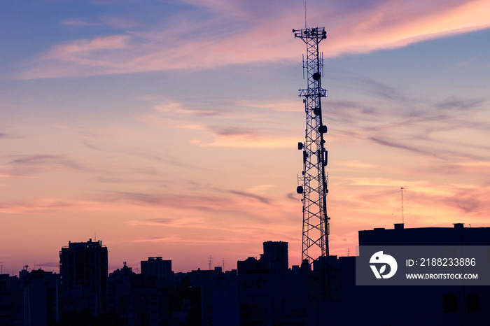 Communication tower in the city