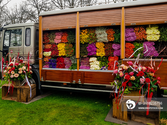 Colorful, full flower truck in Holland