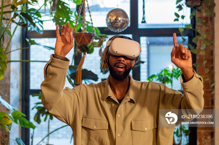 Man using virtual reality headset