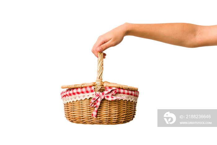 Picnic basket isolated on white background .