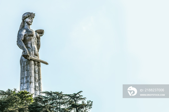 Mother of Georgia  - Kartlis Deda - a monument in Georgias capital Tbilisi - Metal statue on Sololaki ridge of woman greeting enemies with sword and friends with bowl of wine