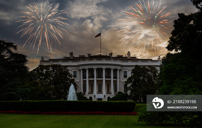 The White House, Washington DC of fireworks and starry sky, independence day