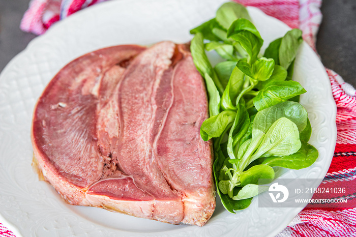 tongue pork meat in jelly fresh healthy meal food snack diet on the table copy space food background rustic top view