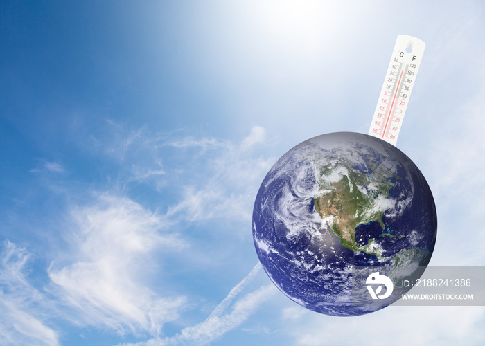 thermometer check the earth’s temperature with impact of global environment concept, Elements of this image furnished by NASA.