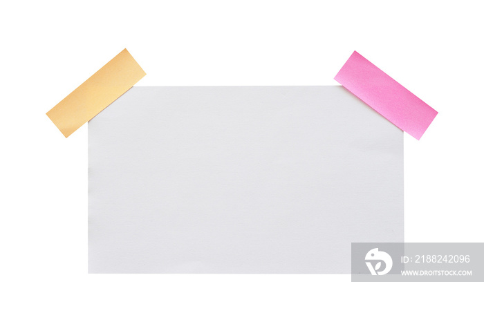 blank paper note glued to the board with tape