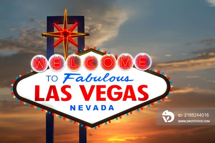 Welcome to fabulous Las vegas Nevada sign at sunset