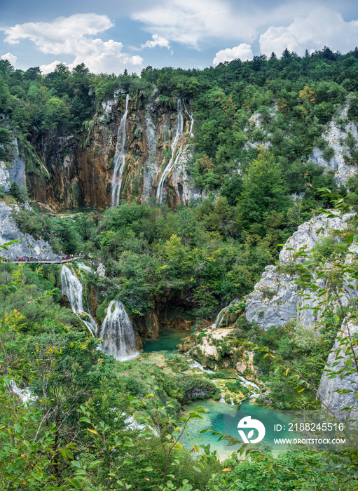 Plitvice Lakes National Park is one of the oldest and largest national parks in Croatia. Panoramic view. Travelling around Europe.