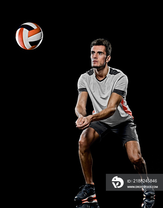 caucasian young volley ball player manisolated black background