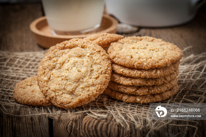 Stack of freshly baked oat biscuits.