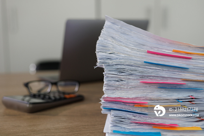 business administration and data documents on office desk, Stack of business overload paper.