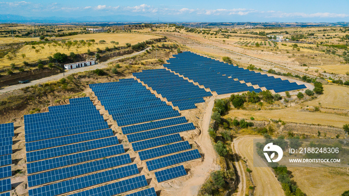 Solar panels. Power station. Blue solar panels. Alternative source of electricity. Solar farm.