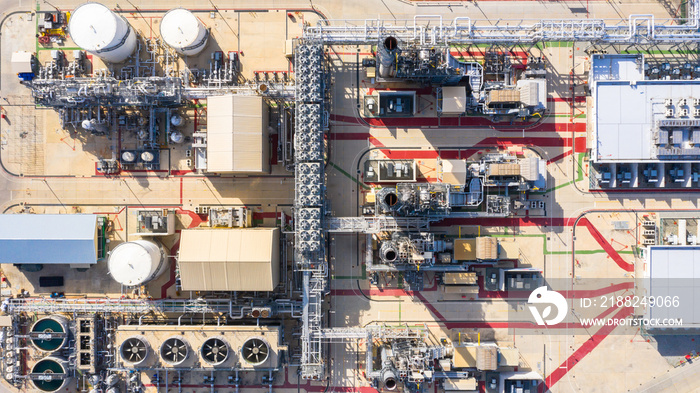 Oil​ refinery​ and​ petrochemical​ plant industrial, Aerial view oil and gas refinery at day.