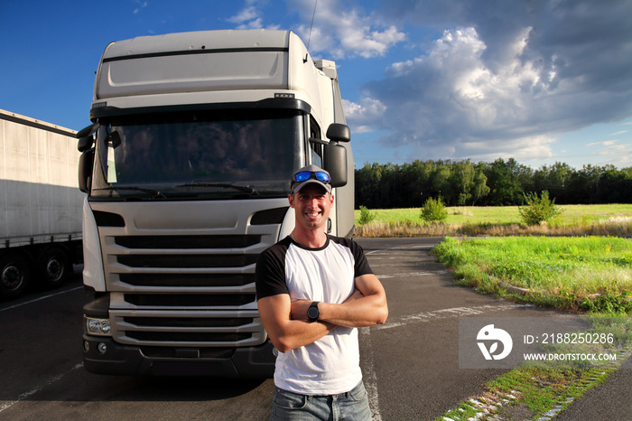 Truck driver on the road with trucks