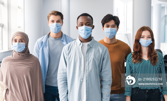 Diverse group of international people wearing face masks