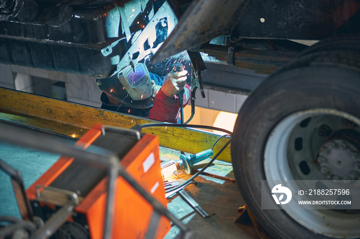 Close up of welder doing danger work