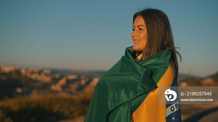 September 7th, Brazil Independence Day, beautiful girl with Brazilian flag