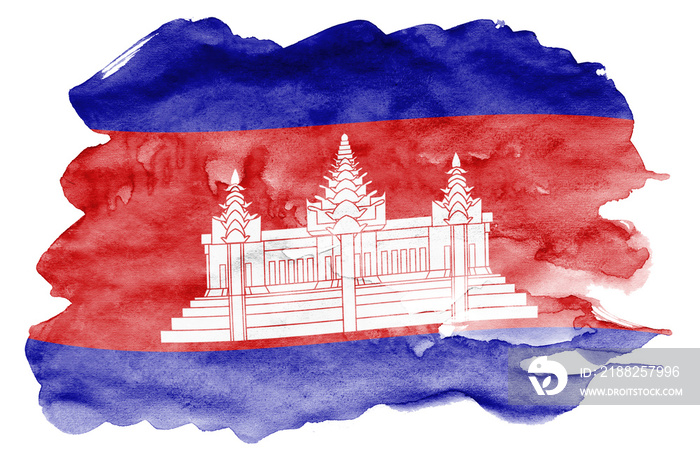 Cambodia flag  is depicted in liquid watercolor style isolated on white background