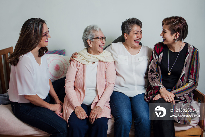 Three generations of hispanic female family together in Mexico