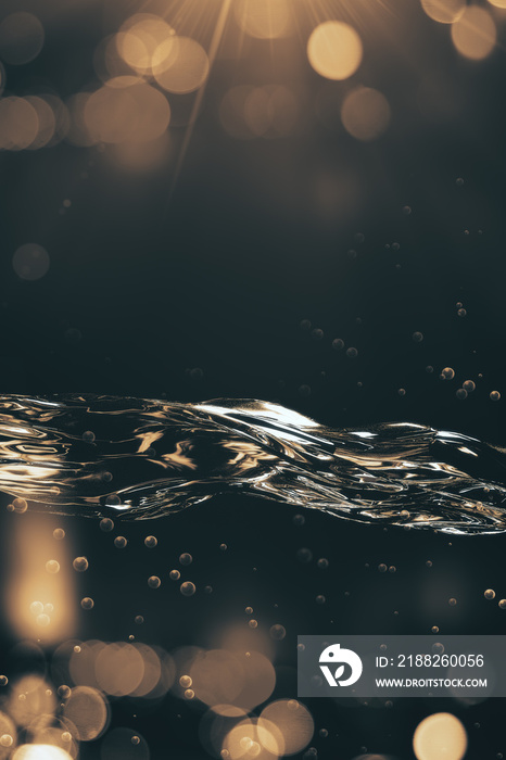 abstract  water with gold bubbles