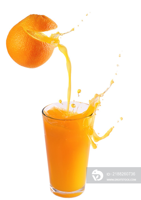 fresh orange juices pouring and splash in glass