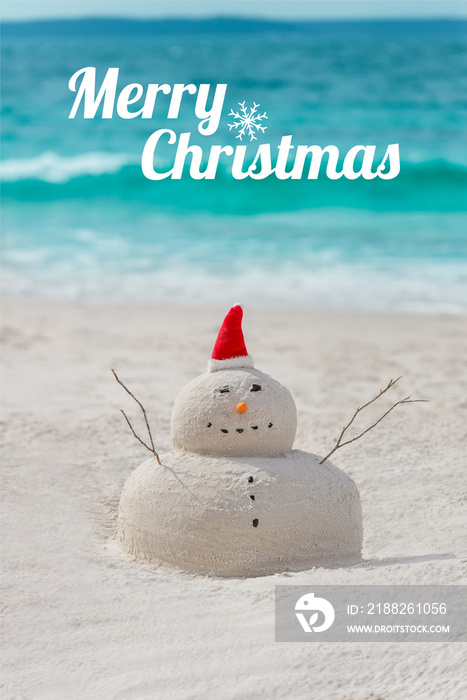 Merry Christmas wishes from a beautiful white sand beach from Australia from a Christmas Sandman