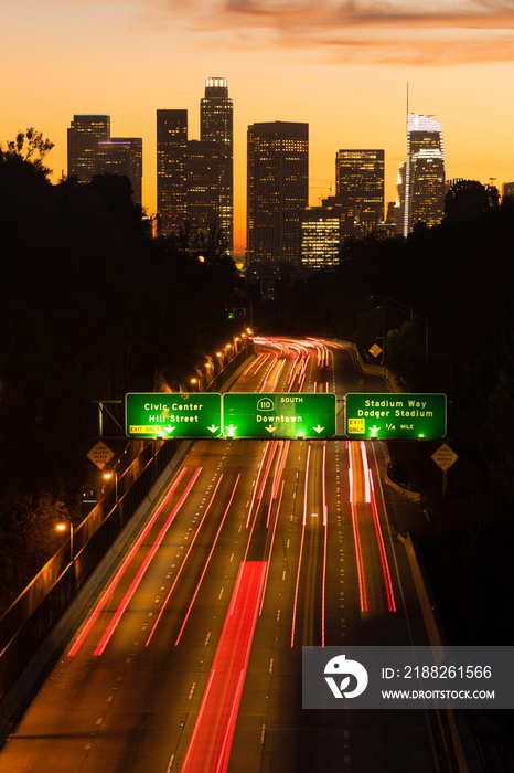 Los Angeles Downtown City Skyline Rush Hour Traffic Dusk