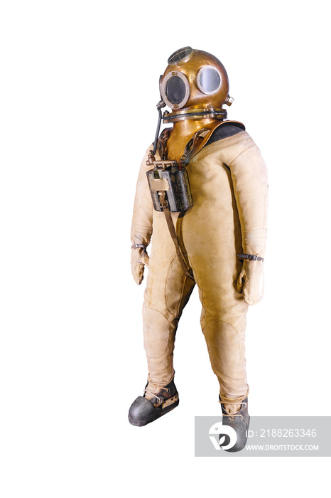 Vintage diver deep sea suit isolated on white