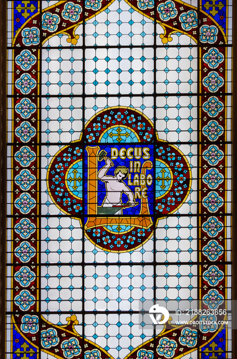 Details of the sky dome in stained glass of the Lello library in Porto