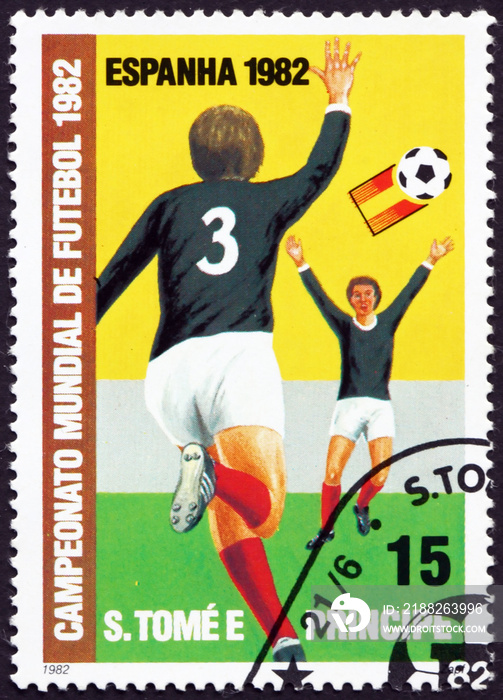 Postage stamp Sao Tome and Principe 1982 two soccer players