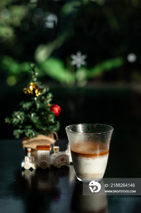 iced coffee with a Christmas holiday theme