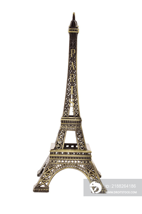 Eiffel tower miniature isolated on white background, mini model of eiffel tower, paris