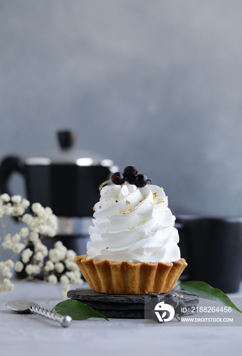 mini cake with meringue of shortbread dough for dessert