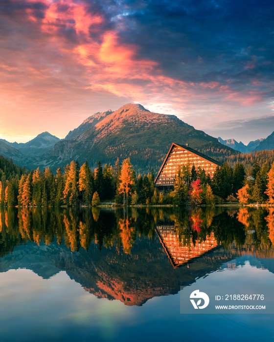 Picturesque autumn view of lake Strbske pleso in High Tatras National Park