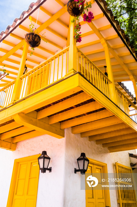 Beautiful yellow building in Pueblito Paisa in Nutibara Hill, reproduction of the traditional Colombian township in Medellin city