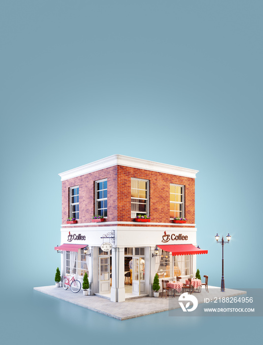 Unusual 3d illustration of a cozy cafe