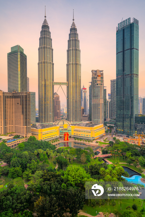 Kuala Lumpur, Malaysia. The Twin Towers and KLCC Park