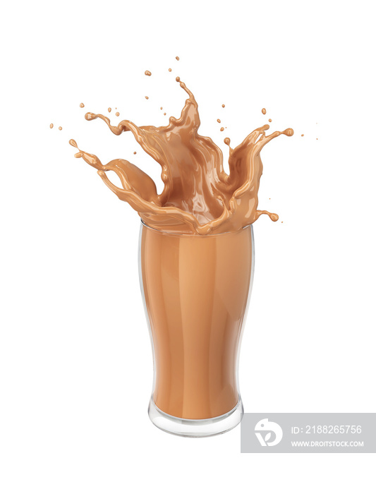 pouring chocolate milk splash isolated on white background