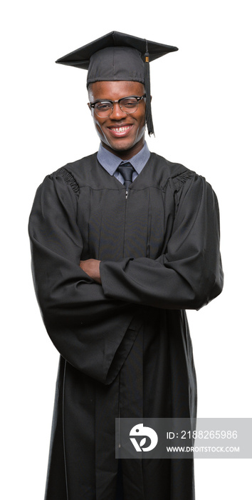 Young graduated african american man over isolated background happy face smiling with crossed arms looking at the camera. Positive person.