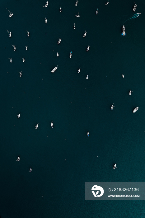 Many boats and yachts. Top view